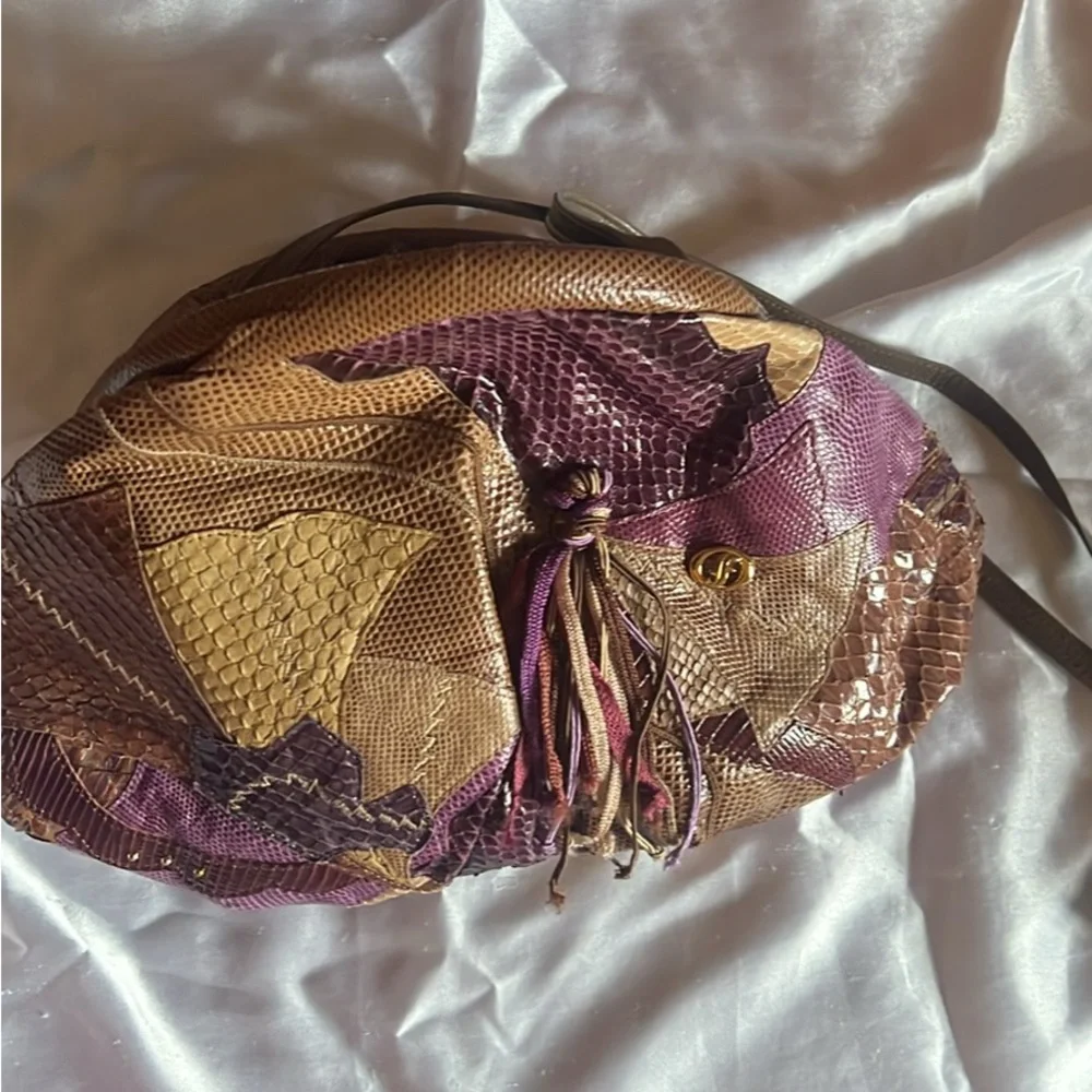 Patchwork Key & Card Holder in Purple and Brown Leather
